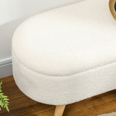 Banc de Rangement, Bout de Lit Rembourré en Peluche Teddy avec Couvercle et Pieds en Bois, 82 x 41 x 45 cm, Blanc