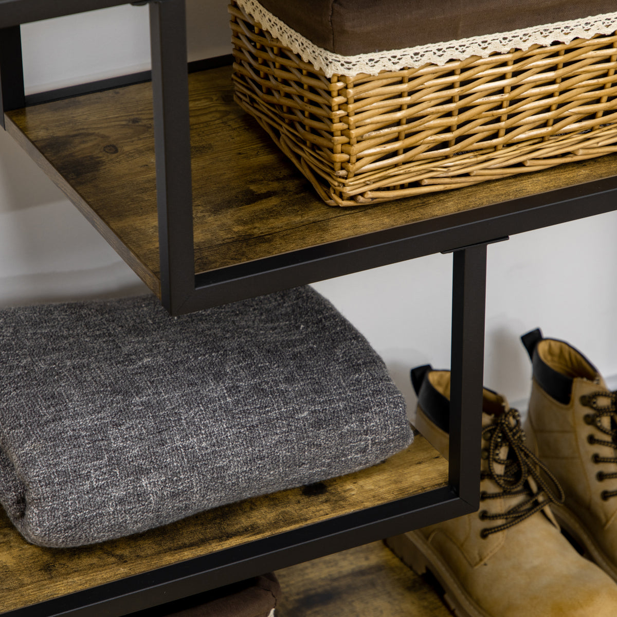 Table console style industriel avec 4 niveaux de rangement 3 étagères inférieures 99,6 x 33,6 x 74 cm