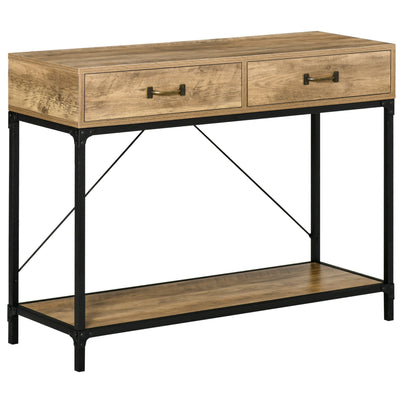 Table Console Table d'appoint d'entrée Industriel dim. 100L x 35l x 76H cm avec 2 tiroirs et 1 plateau Aspect Bois