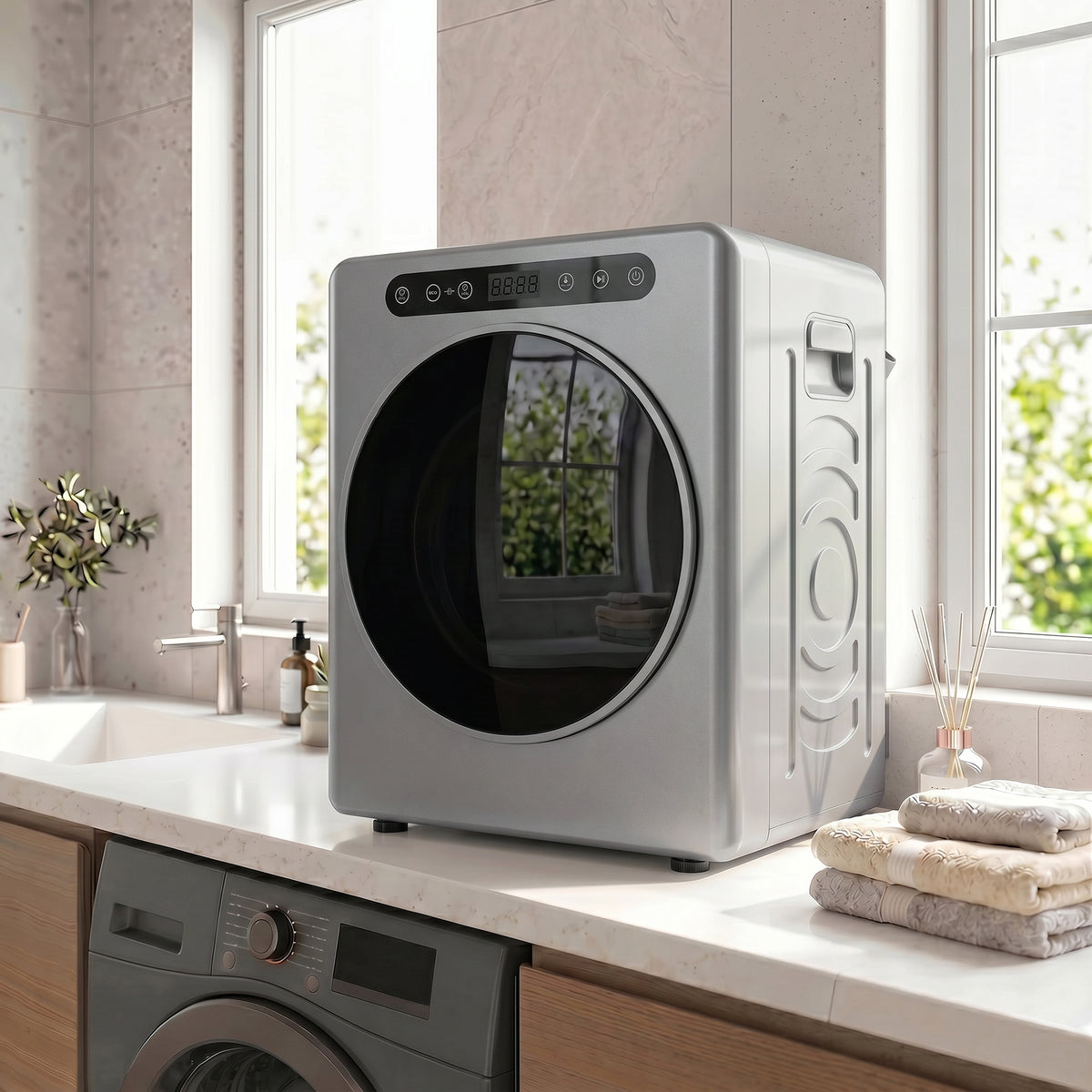 Sèche linge à évacuation, sèche-linge électrique 1000 W 3 Kg, 6 modes de séchage, minuterie, acier inoxydable, argent Aosom