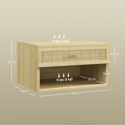 Lot de 2 tables de chevet murales tiroir coulissant, niche, plateau - en bois dim. 40L x 34l x 23H cm