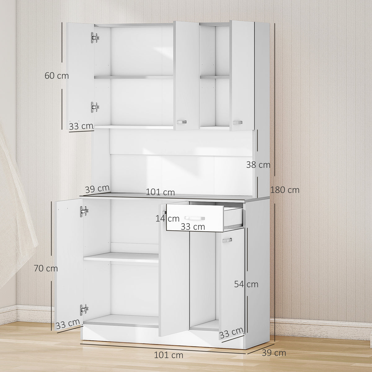 Buffet de cuisine armoire de cuisine contemporaine multi-rangements 6 portes 1 tiroir + grand plateau