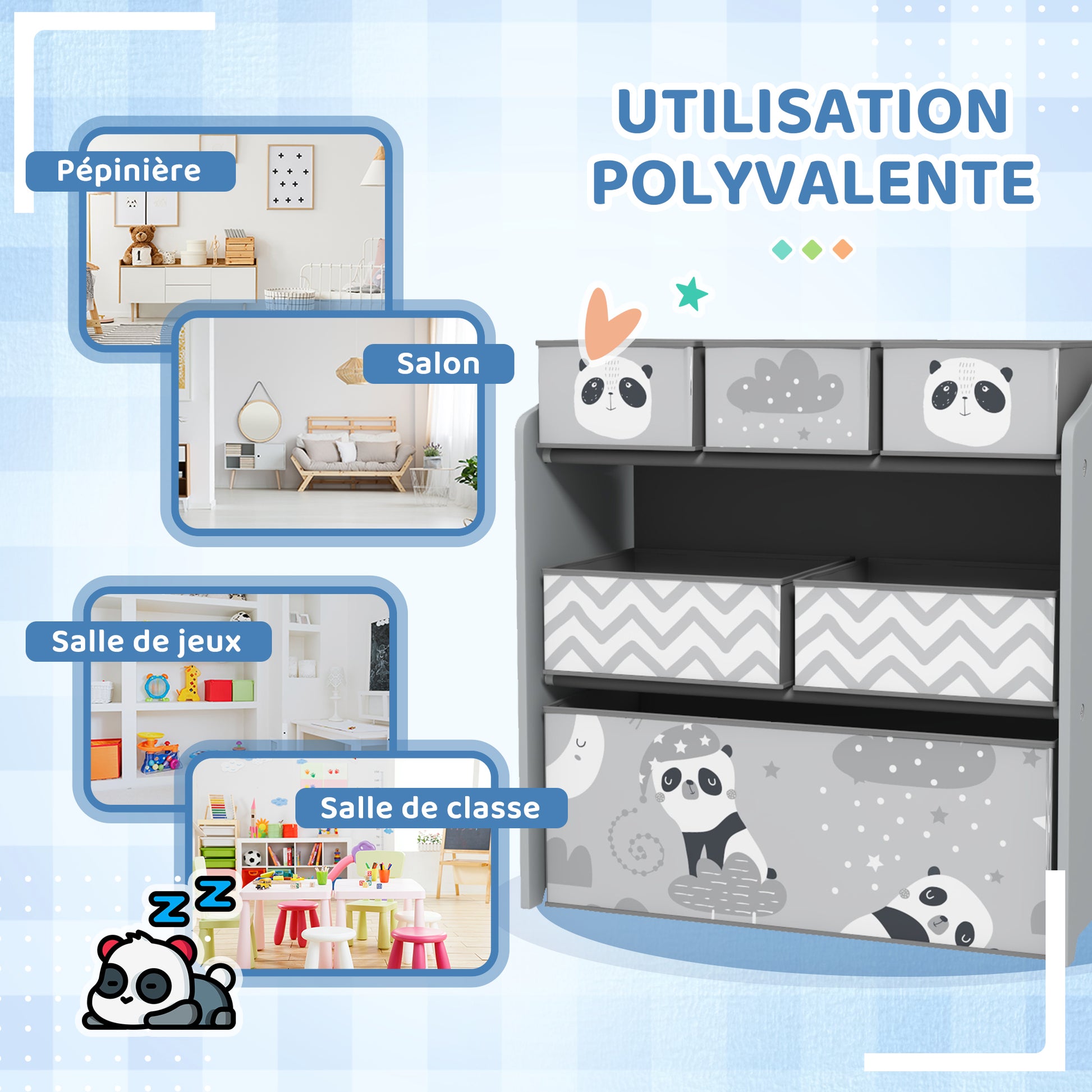 Meuble rangement enfant rangement jouet enfant 6 boîtes amovibles en tissu non tissé 63 x 30 x 66 cm gris
