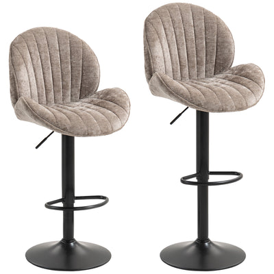 Lot de 2 tabourets de bar forme de coquillage, dossier, hauteur réglable et repose-pieds, cadre en acier, marron