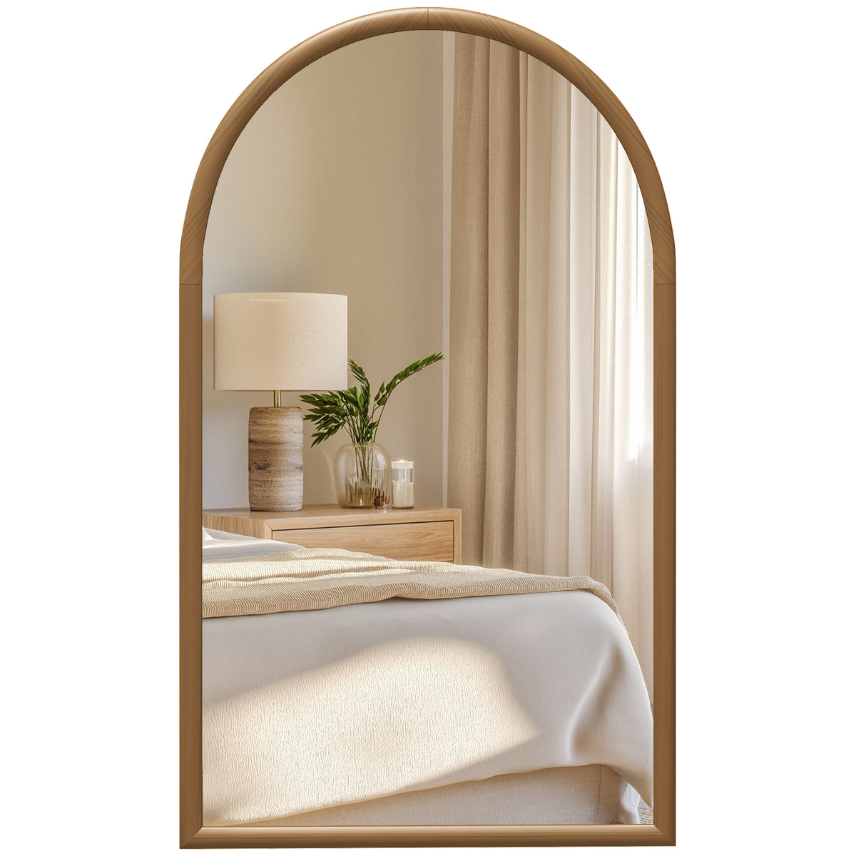 Miroir mural arche, 110 x 65 cm Cadre en bois, Miroir arqué pour le salon, la chambre, l'entrée, brun foncé