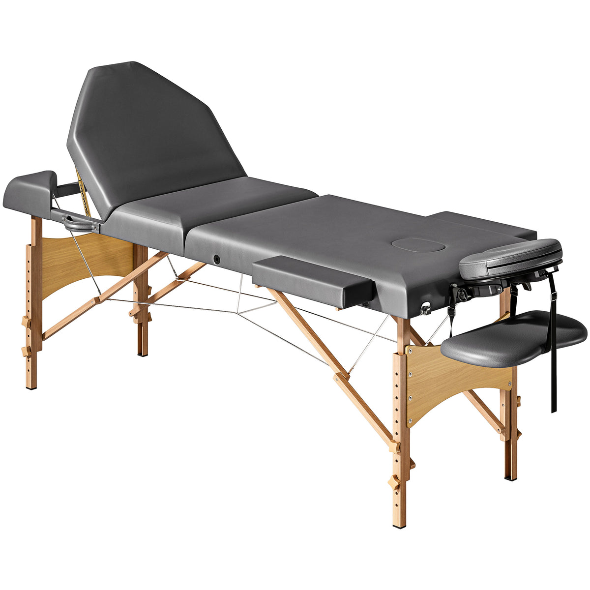 Table de massage pliante, lit de massage 3 zones portable 185 x 60 cm, hauteur et dossier réglables, appui-tête, gris Aosom