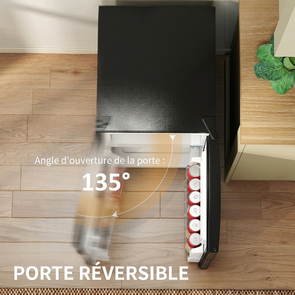 Réfrigérateur congélateur 88 L, petit réfrigérateur combiné avec portes réversibles et éclairage, 45,5x50x86,5cm, noir