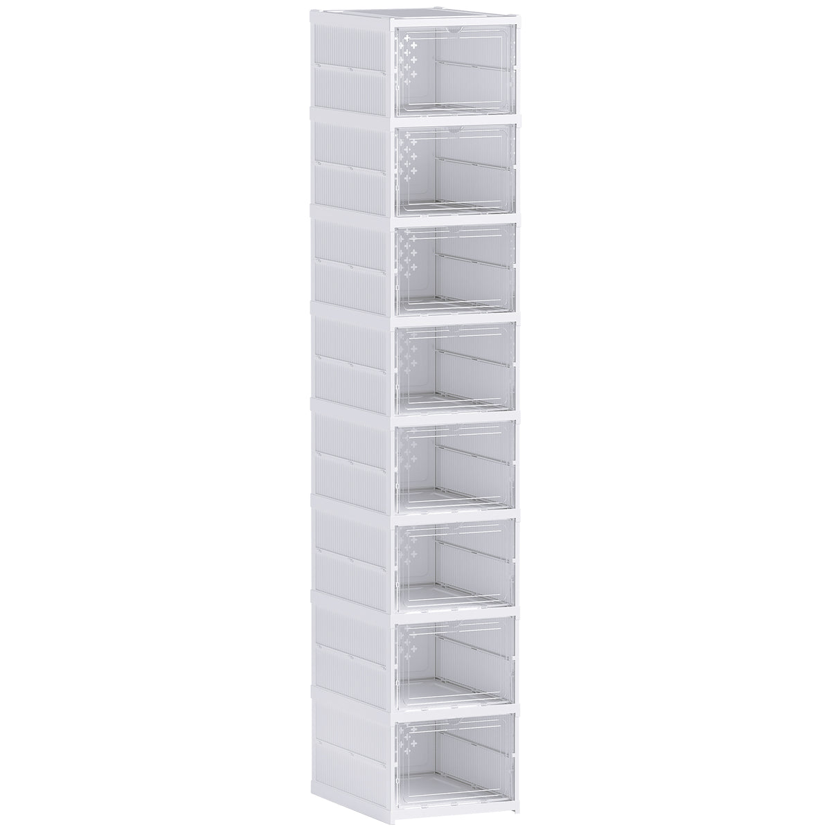 Lot de 8 boîtes à chaussures pliables en plastique empilables avec couvercles, pour pointure jusqu'à 43, blanc