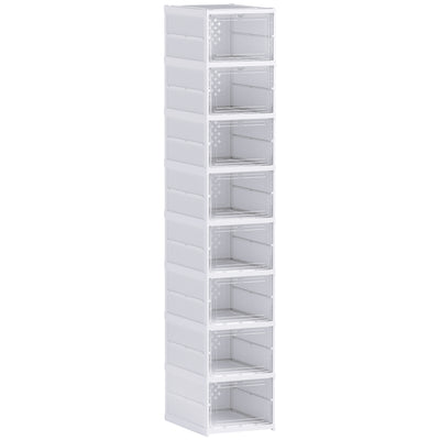 Lot de 8 boîtes à chaussures pliables en plastique empilables avec couvercles, pour pointure jusqu'à 43, blanc