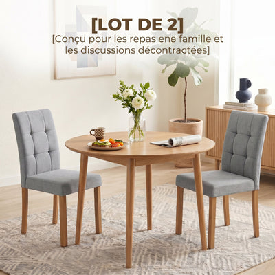Lot de 2 chaises de salle à manger, chaise de cuisine moderne avec siège rembourré en tissu effet lin, gris clair
