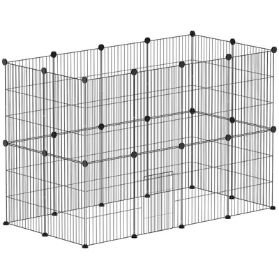 Enclos pour animaux parc pour petits animaux modulable 24 panneaux pour lapins grillagés en acier 120 x 60 x 80 cm noir