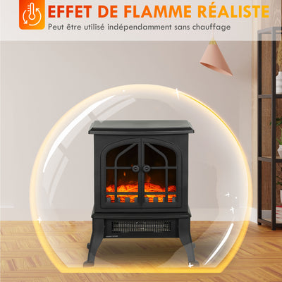 Cheminée électrique avec effet flamme 3D, 1800/900 W, fausse cheminée décorative, thermostat réglable, 39x24x48cm, noir