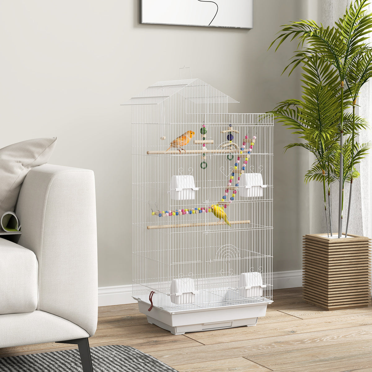 Cage à oiseaux 46 x 36 x 100 cm 4 mangeoires 3 perchoirs cage pour perruche calopsitte conure pinson canaris