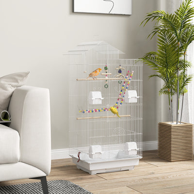 Cage à oiseaux 46 x 36 x 100 cm 4 mangeoires 3 perchoirs cage pour perruche calopsitte conure pinson canaris