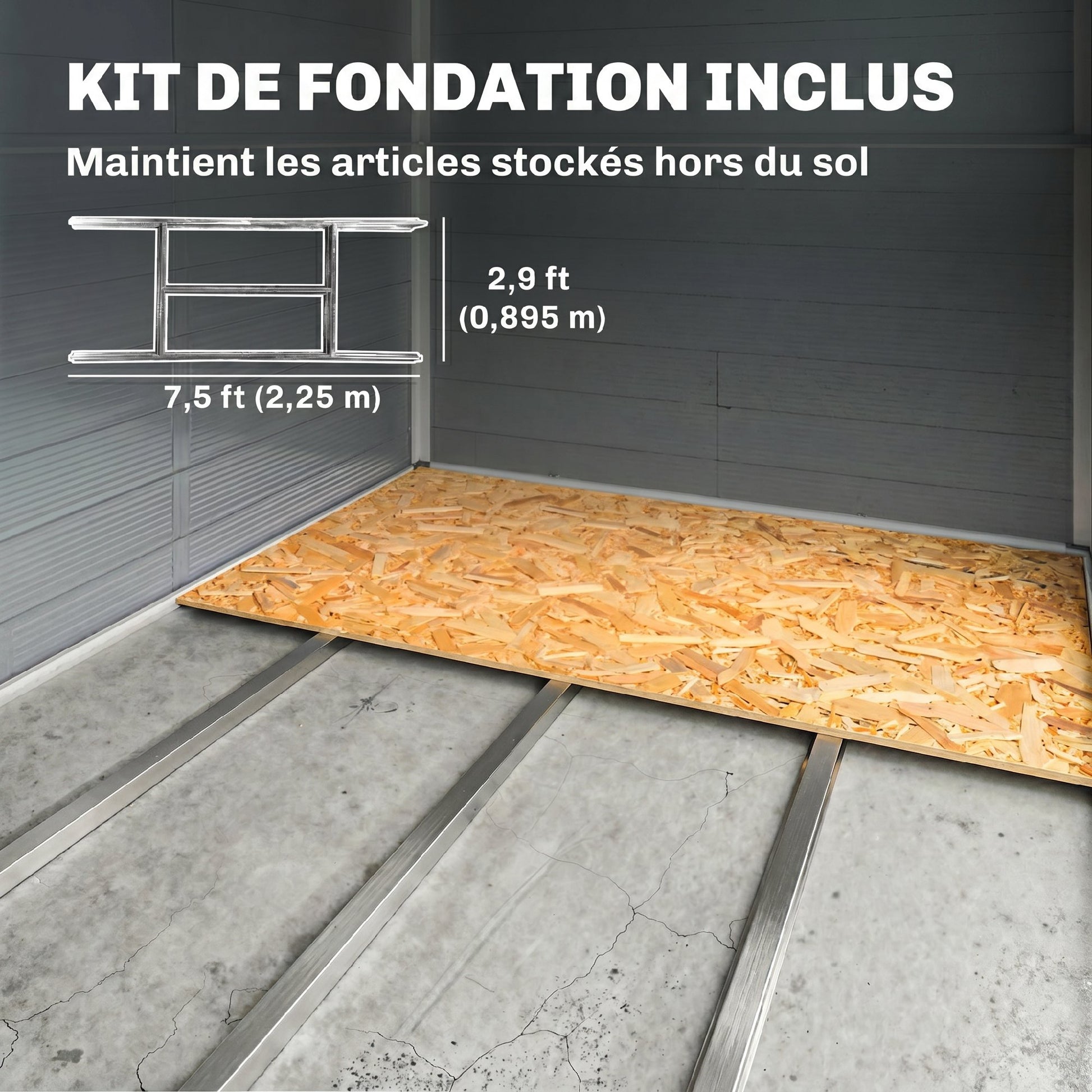 Abri de jardin en résine 4,56 m² avec kit de fondation galvanisé structure en aluminium 240 x 190 x 228 cm gris foncé