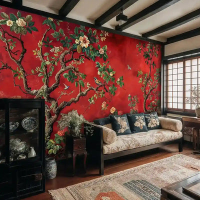 Chinoiserie Birds and Trees Wall Mural