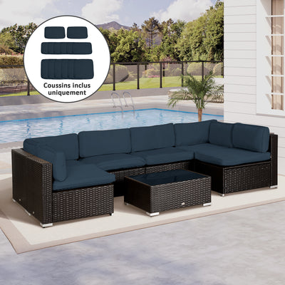 Lot de 14 Housses de Rechange Coussins Salon de Jardin - 6 Housses Coussin d'assise, 8 Housses Coussin Dossier Bleu