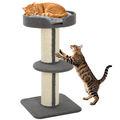Arbre à chat, arbre à grimper griffoir pour chat, tissu bouclette, centre d'activités 2 plate-formes gris