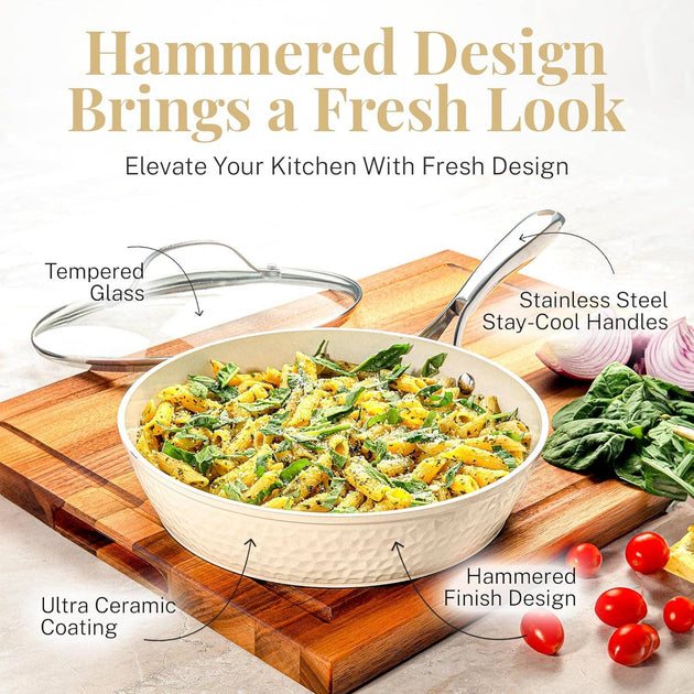 Ensemble de 15 pièces de casseroles et ustensiles de cuisson Gotham Steel Hammered Cream HomeAdcesse