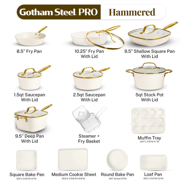 Collection Martelée Gotham Steel Pro 20 Pièces Crème HomeAdcesse