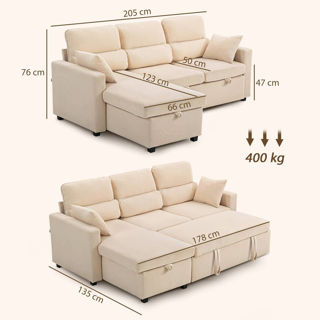 Canapé-lit réglable, beige HomeAdcesse