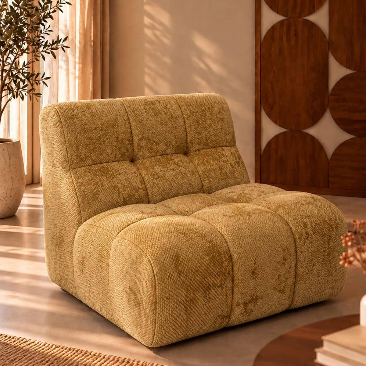 Canapé compressé modulable en tissu chenille ocre doré VOLTA HomeAdcesse