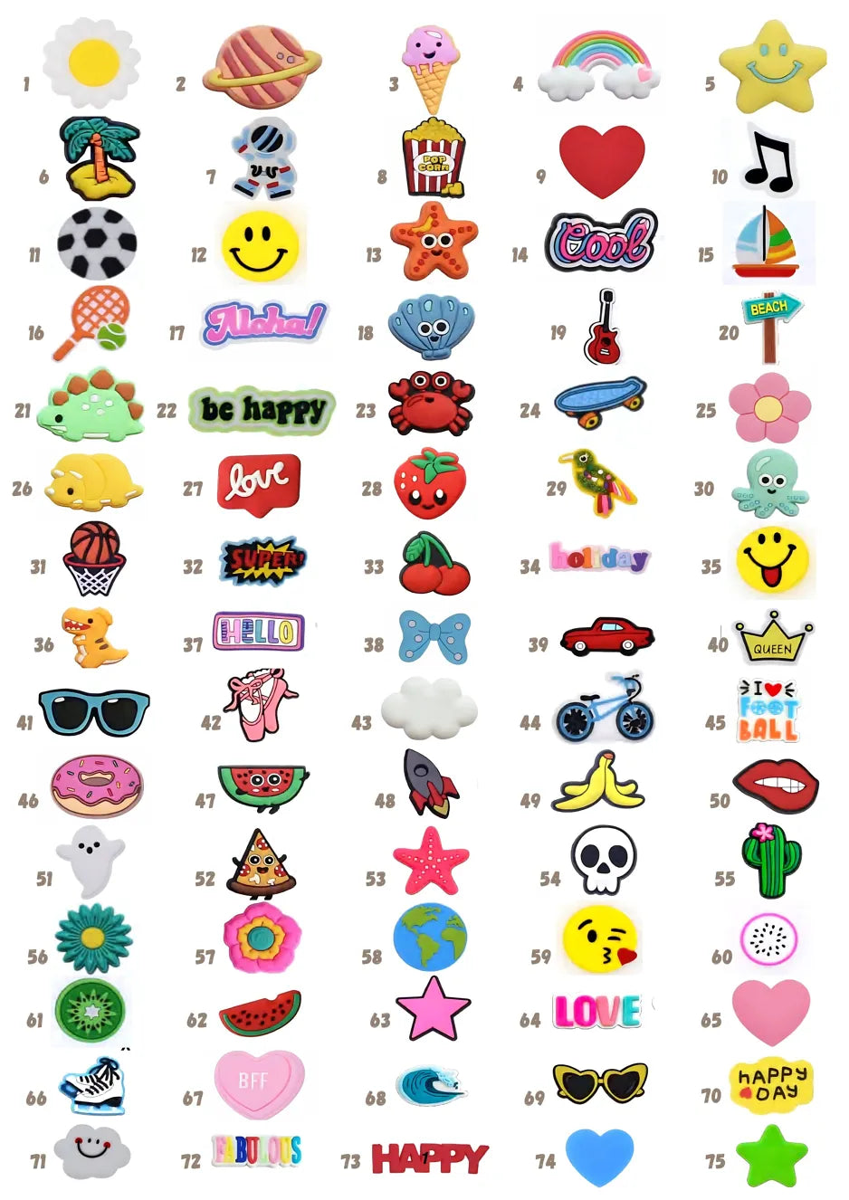 Pack recharge de 50 Charms Fun & Colorés pour Bar à Charms PETIKIDS - jouets créatif enfants/Ado/Kidulte/Kit créatif