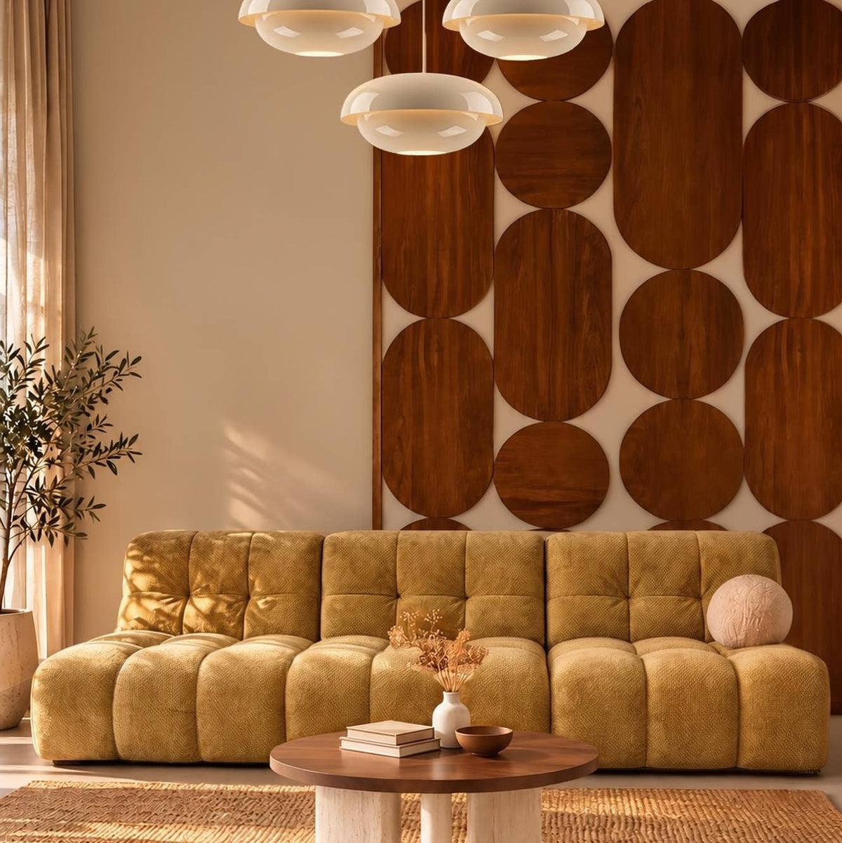 Canapé compressé modulable en tissu chenille ocre doré VOLTA HomeAdcesse