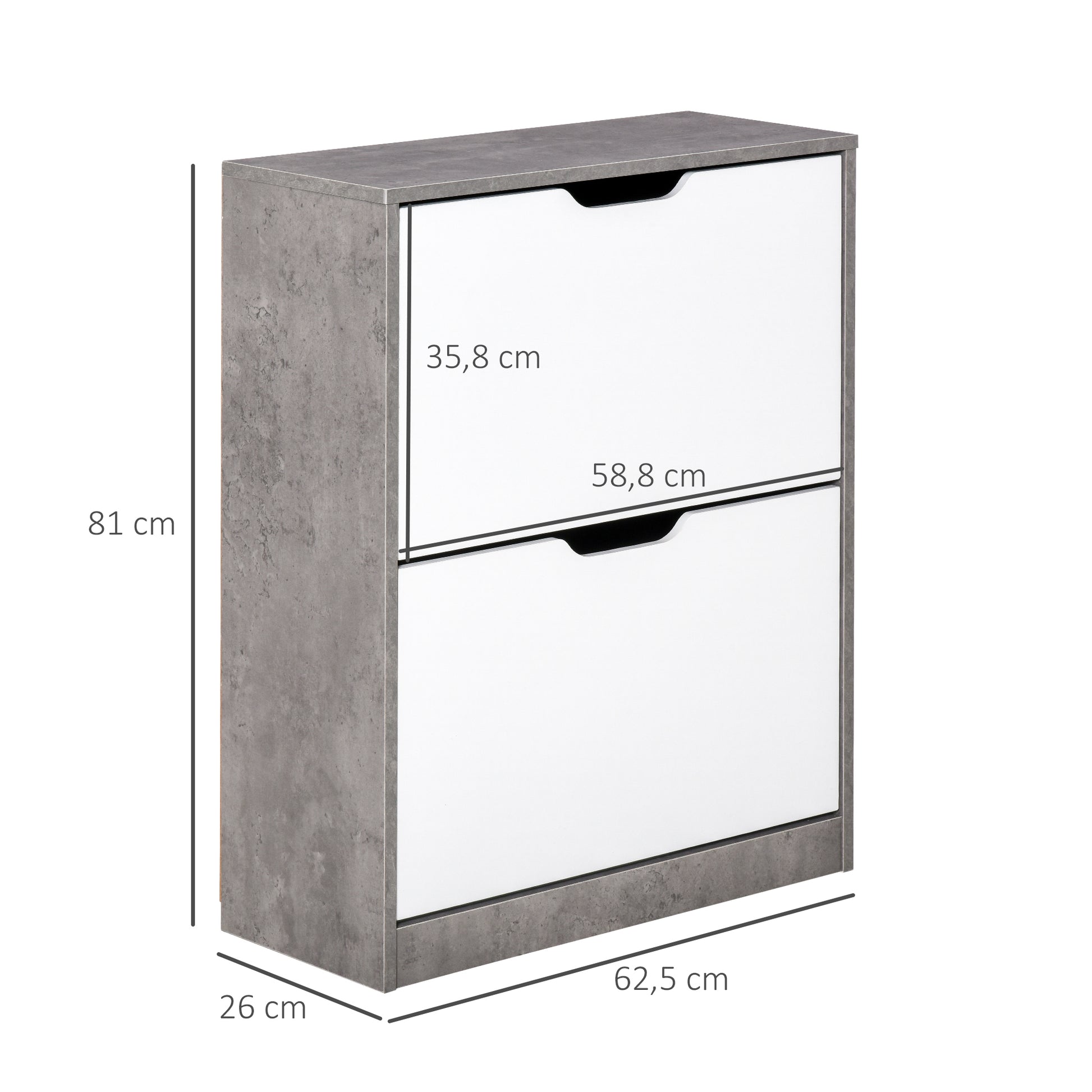 Meuble à chaussures meuble d'entrée placard de rangement, 2 portes abattantes, 62,5 x 26 x 81 cm, gris et blanc