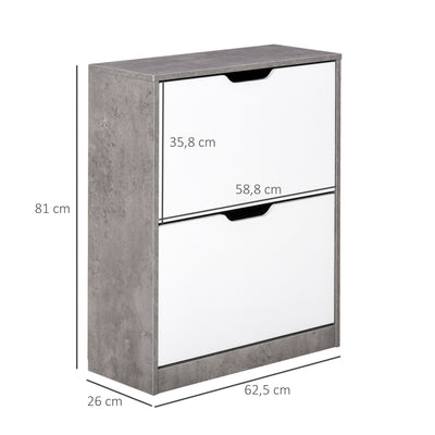 Meuble à chaussures meuble d'entrée placard de rangement, 2 portes abattantes, 62,5 x 26 x 81 cm, gris et blanc