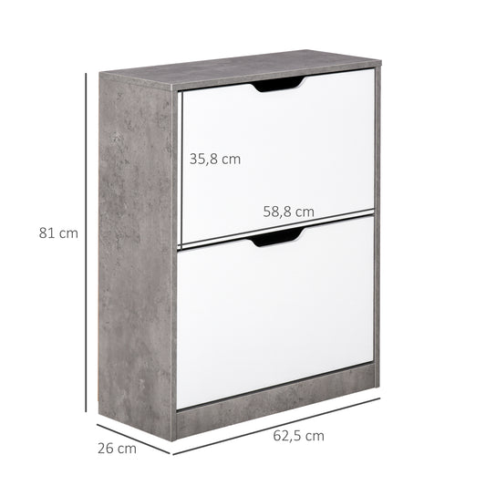 Meuble à chaussures meuble d'entrée placard de rangement, 2 portes abattantes, 62,5 x 26 x 81 cm, gris et blanc