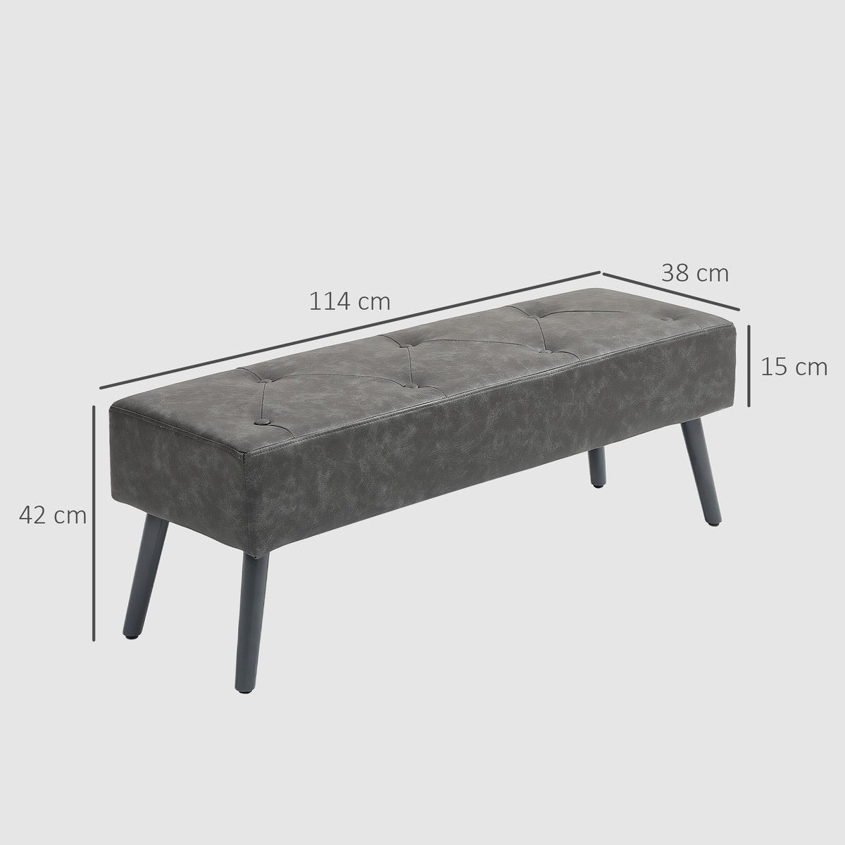 Banc bout de lit banquette capitonnée style vintage 114 x 38 x 42 cm piètement bois revêtement gris