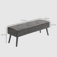 Banc bout de lit banquette capitonnée style vintage 114 x 38 x 42 cm piètement bois revêtement gris