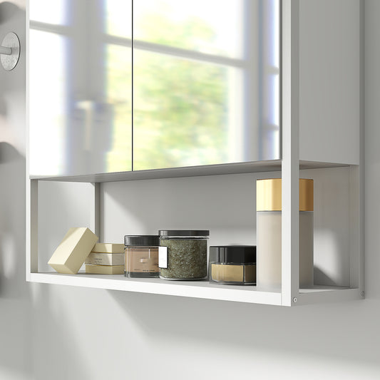 Armoire murale salle de bain avec miroir, meuble salle de bain, 2 portes miroir, étagère ouverte 60 x 16 x 60 cm blanc