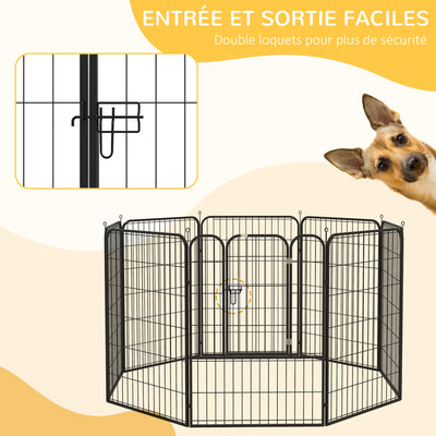 Luxe parc enclos modulable acier époxy porte verrouillable pour chiens, lapins, rongeurs, petits animaux, intérieur et extérieur 80 x 100 cm noir