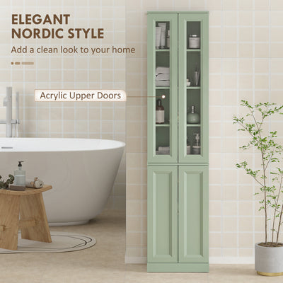 Meuble de Salle de Bain 6 niveaux, Meuble de Rangement avec 4 Portes à Fermeture Douce et Étagères Réglables, Vert