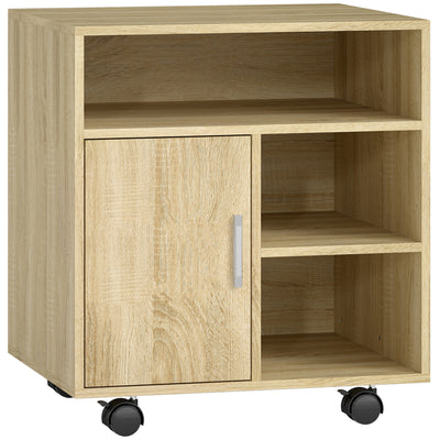 Support d'imprimante organiseur bureau caisson placard porte 3 niches + grand plateau panneaux particules bois naturel