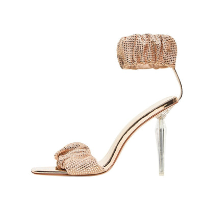 Ruched Open Toe Ankle Strap Icicle Stiletto Sandals
