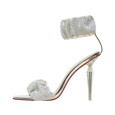 Ruched Open Toe Ankle Strap Icicle Stiletto Sandals