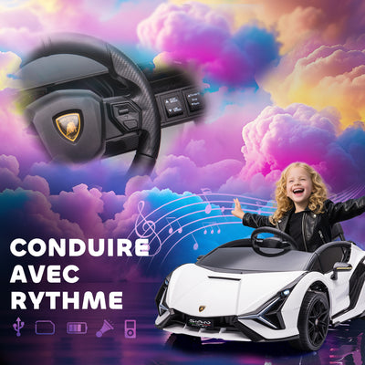 Voiture électrique Enfants de Sport Véhicule électrique Lamborghini Sian 12 V - V. Max. 5 Km/h avec Télécommande 2,4G Effets sonores + Lumineux Blanc