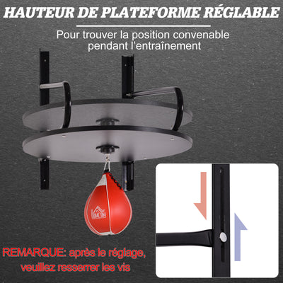 Punching Ball Poire de Vitesse Boxe avec Support Plateau tournant + Pompe en bois Hauteur Réglable Acier revêtement synthétique Rouge Noir
