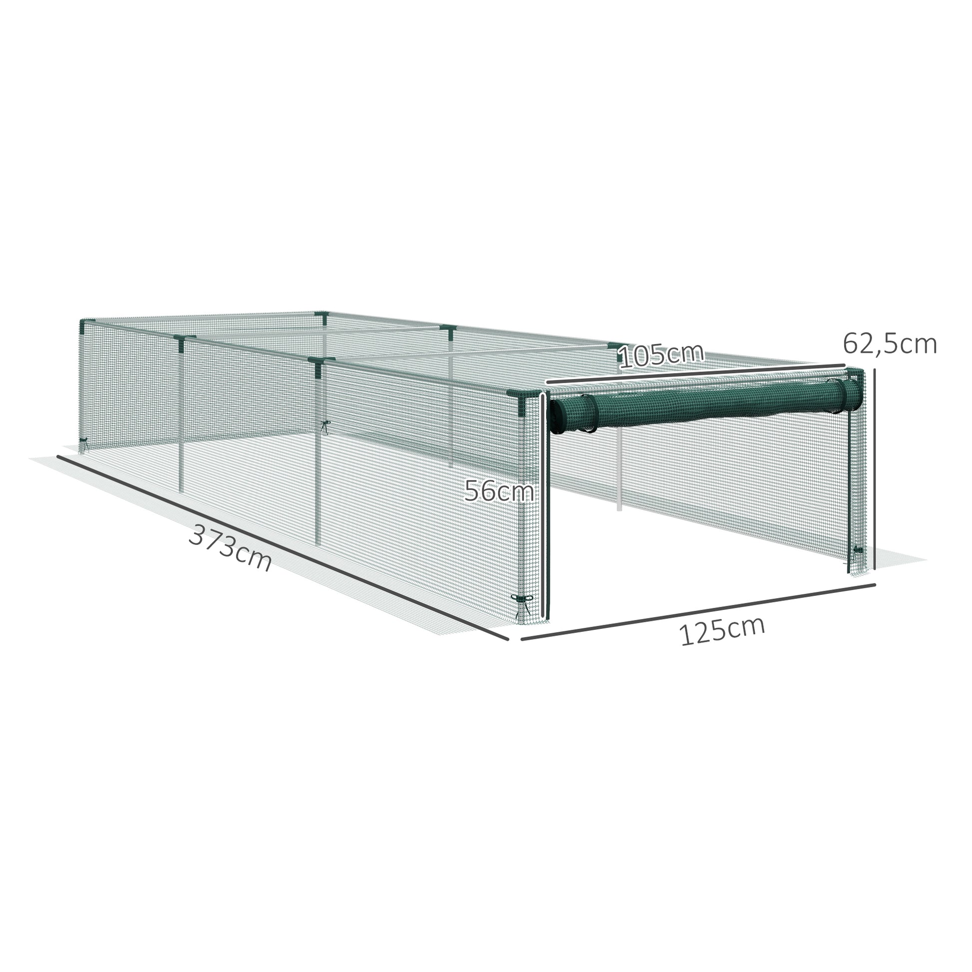Serre de jardin serre à tomates filet protection porte zippée enroulable HDPE, dim. 125L x 373l x 62,5H cm