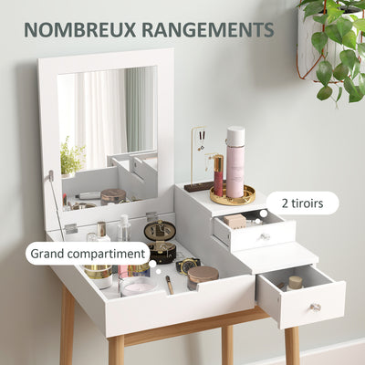 Coiffeuse avec miroir table de maquillage style moderne - 2 tiroirs, miroir rabattable pour chambre à coucher, salon, 60 x 50 x 85,5 cm blanc