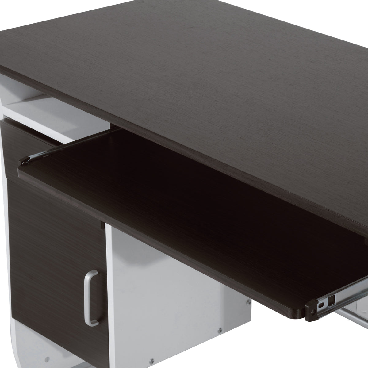 Bureau d'ordinateur, 100 x 52 x 75 cm, bureau avec tablette coulissante pour clavier, tiroirs et support d'unité centrale, table informatique pour étudier noyer foncé et blanc