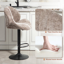 Lot de 2 tabourets de bar forme de coquillage, dossier, hauteur réglable et repose-pieds, cadre en acier, marron