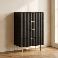 Commode 4 tiroirs commode chambre meuble de rangement moderne avec poignées et pieds dorés, dim. 60 x 40 x 96 cm, noir