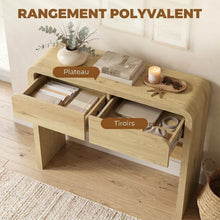 Table Console avec 2 Tiroirs, Console Meuble, 100 x 30 x 85 cm, Coins Arrondis et Plateau Épais, Bois Naturel