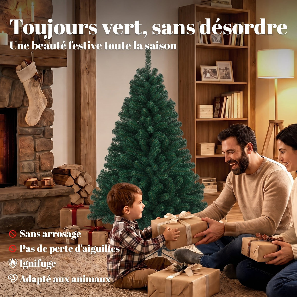 Sapin de Noël Artificiel 150 cm, Arbre de Noël avec 420 Pointes de Branches Articulées, Support Pliable en Acier, Vert
