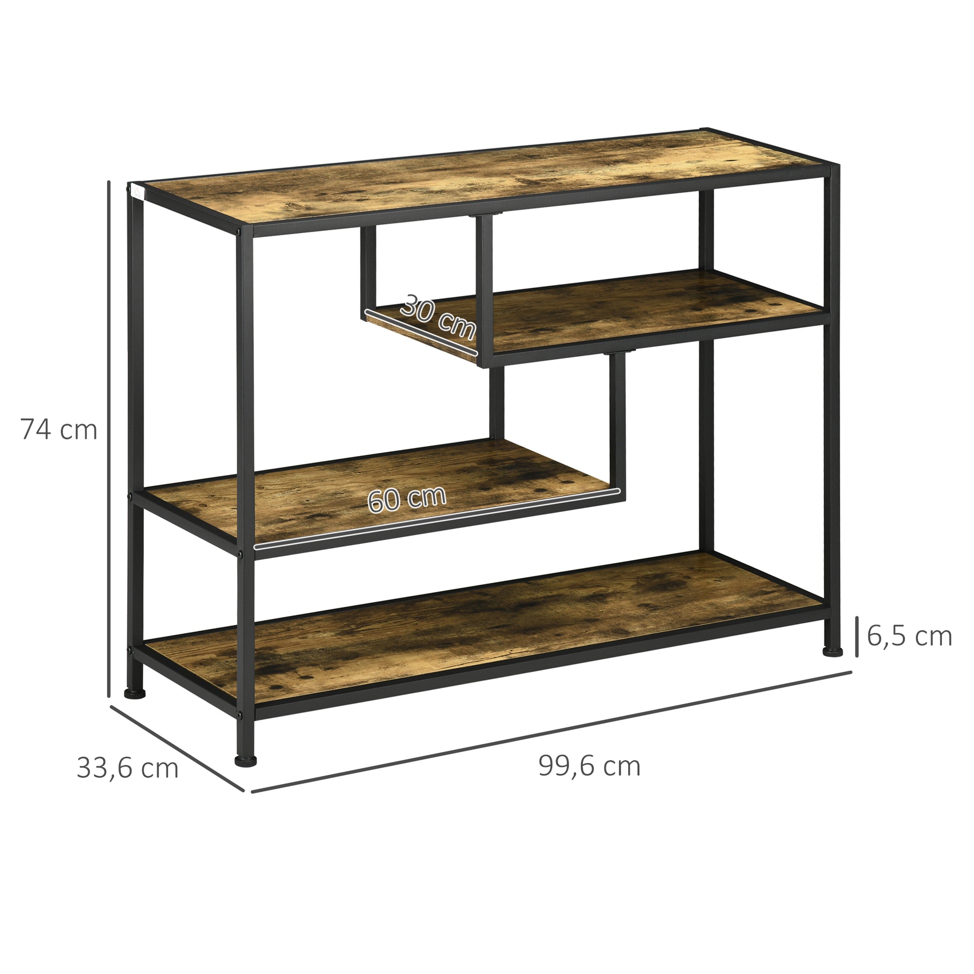 Table console style industriel avec 4 niveaux de rangement 3 étagères inférieures 99,6 x 33,6 x 74 cm