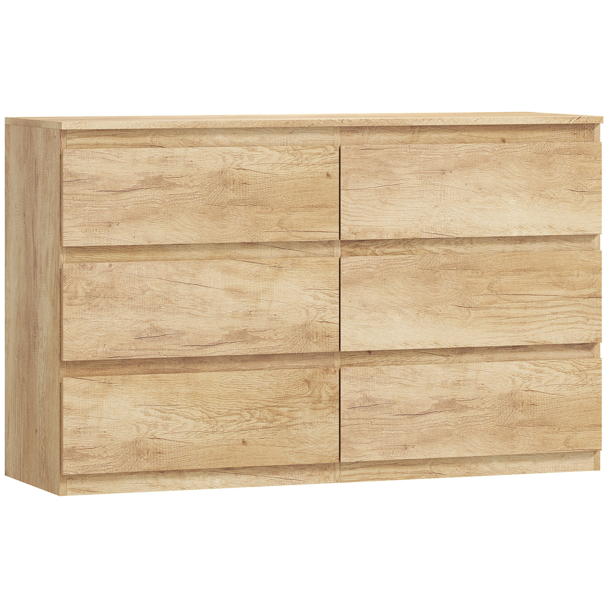 Commode 6 tiroirs meuble de rangement sans poignées design minimaliste 120 x 39 x 75 cm chêne